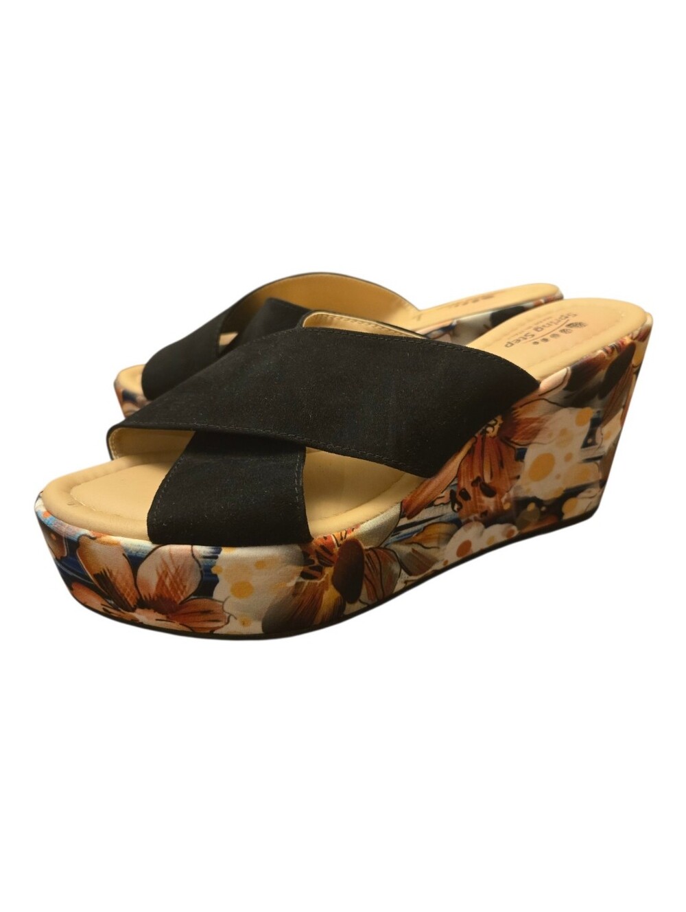 Spring Step Layne Italian Leather Colorful Floral Open Toe Wedge Sandal 38 7.5-8